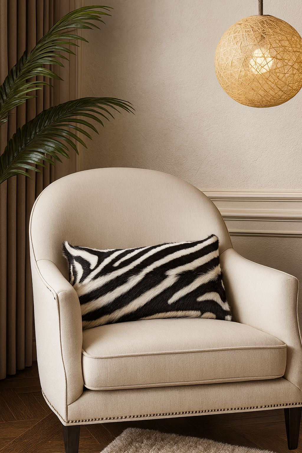 4657 - Black & White Zebra Goat Fur Down-Filled 12x20" Throw Pillow