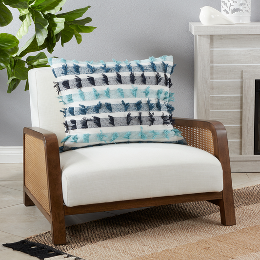378 - Blue Striped Cotton 20" Throw Pillow