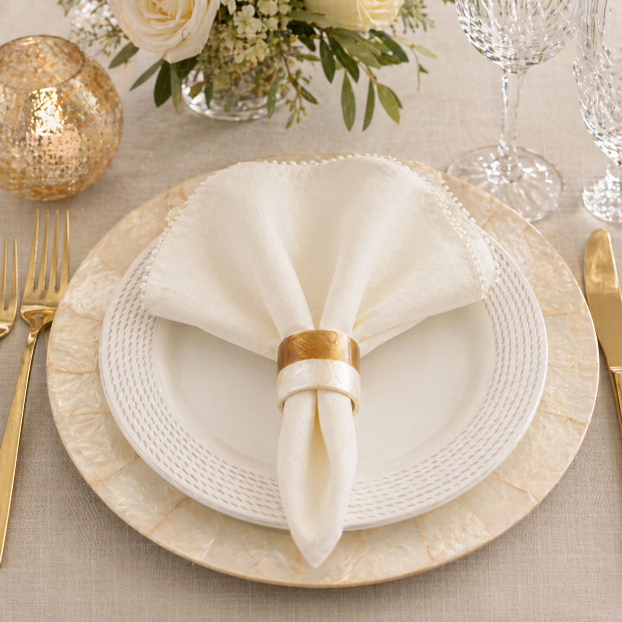 Gold and White Capiz Napkin Ring