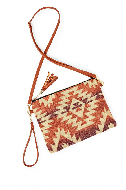Brownish Red Western Print Crossbody Clutch Pouch