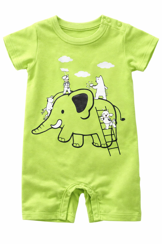 Lime Whimsical Elephant Baby Romper