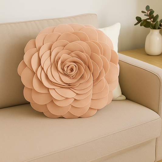 FT095 - Peach 3D Rose Flower Petal Decorative Throw Pillow