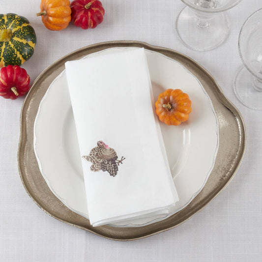 YP152 - Embroidered Turkey 20" White Cloth Napkin