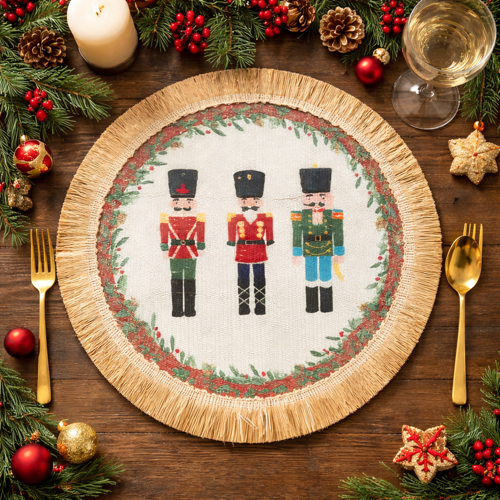 Nutcracker Holiday 13" Placemat with Fringe