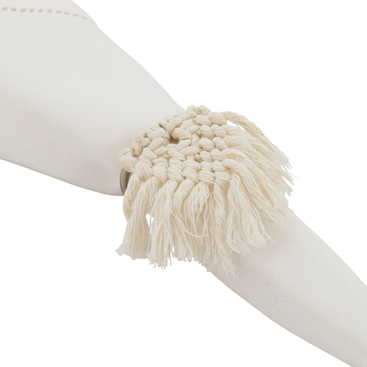 NR200 - White Cotton Braided Napkin Ring with Metal Accent