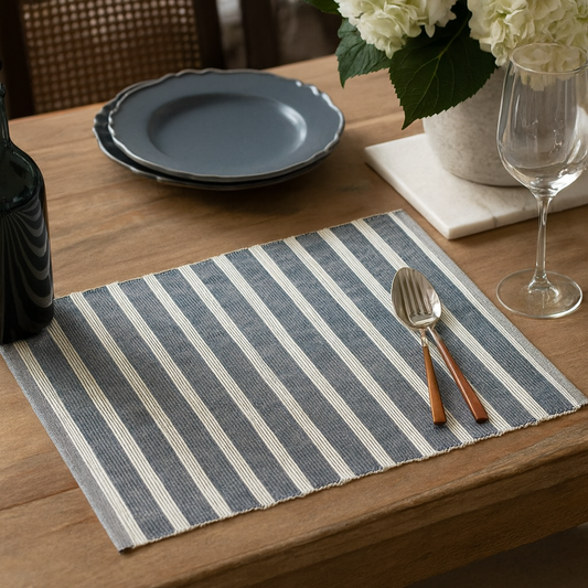 1834 -  Elegant Two-Tone Striped Cotton Placemat – 14" x 20"