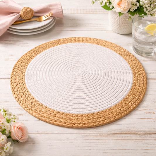 White Natural Rattan Cotton Braided Rope Placemat