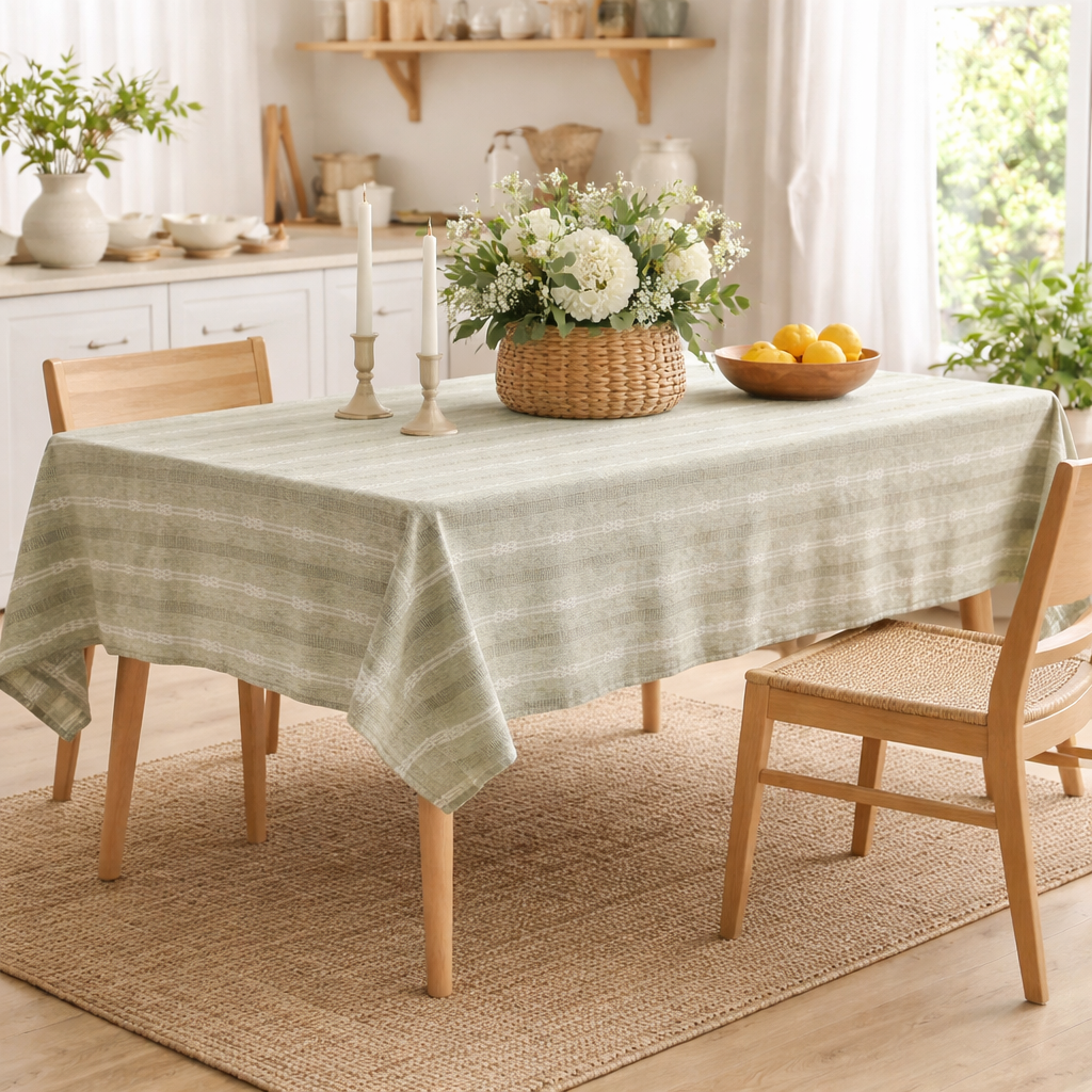 Green Rustic Jacquard Striped Woven Tablecloth