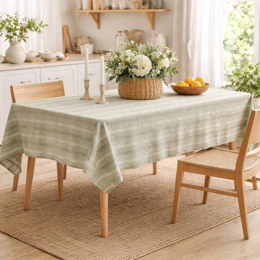Green Rustic Jacquard Striped Woven Tablecloth