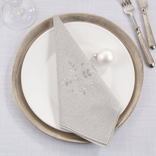 116 - Embroidered Snowflake Holiday Natural 20" Dinner Napkin