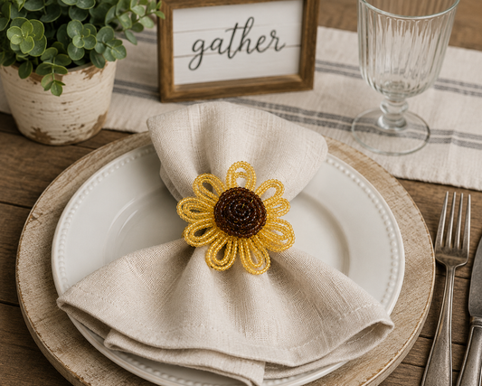Sunflower Bloom Hand-Beaded Napkin Ring