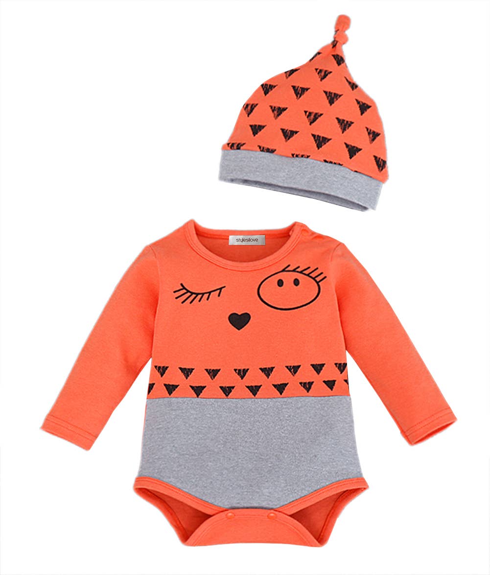 Orange Owl Baby Romper & Hat