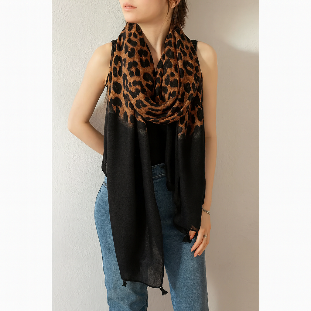 Classic Leopard Print Tasseled Scarf