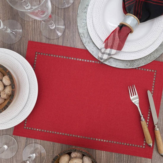 9738 - Red Laser-Cut Hemstitch 13X19 Inch Placemat