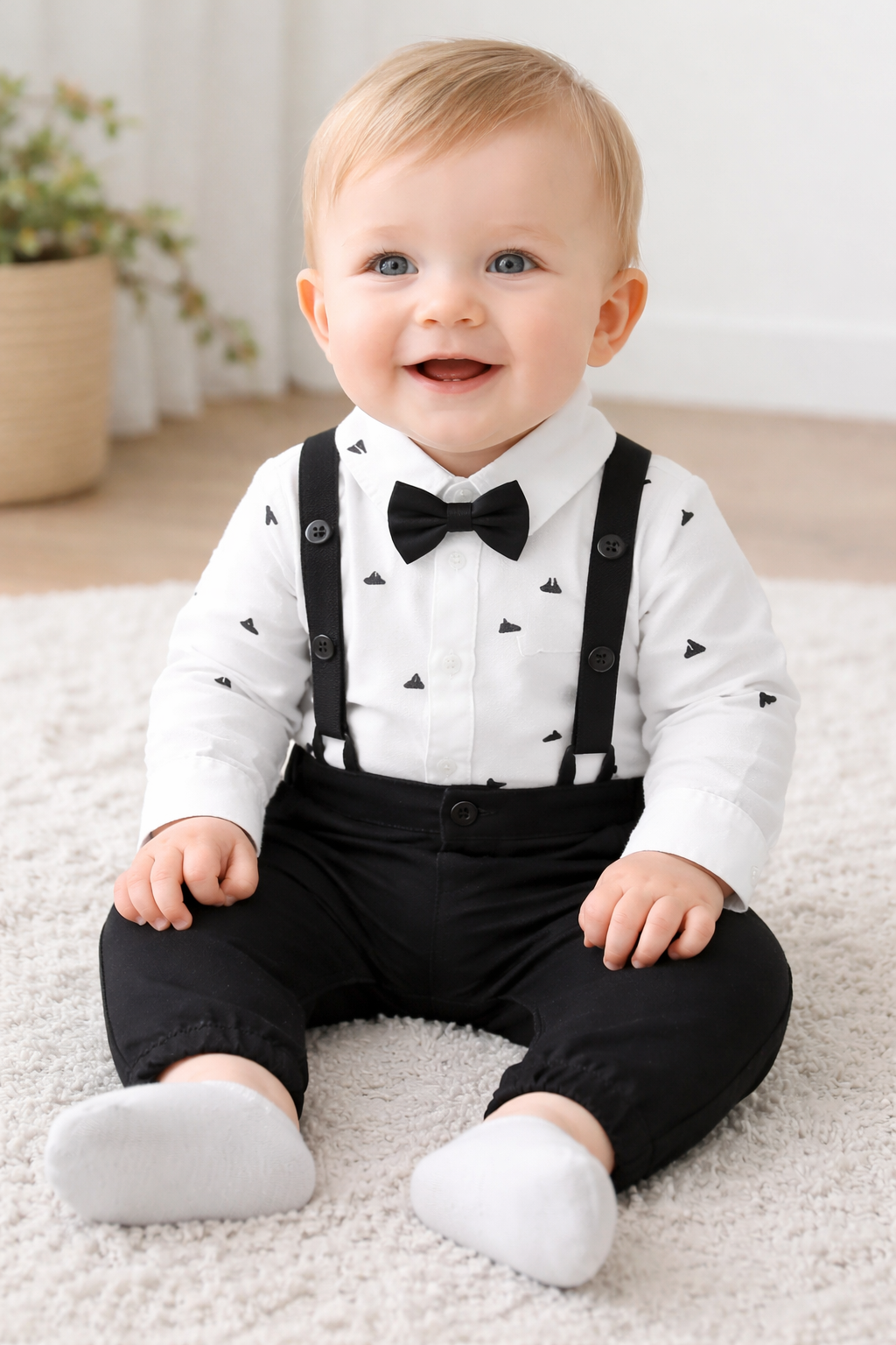 Black White Sailor Print 3D Bowtie Baby Romper