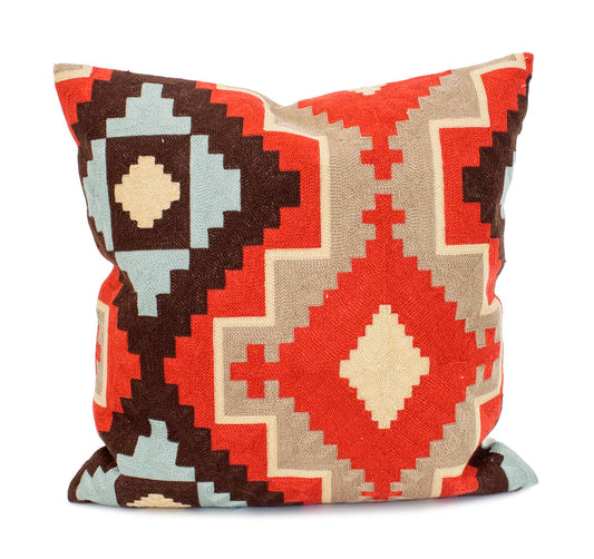 PLW0104 - Embroidered Tribal Kilim Cotton 18" Throw Pillow