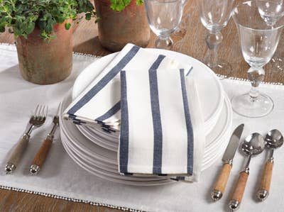 1834 - Navy Blue Striped Cotton 20" Cloth Napkin