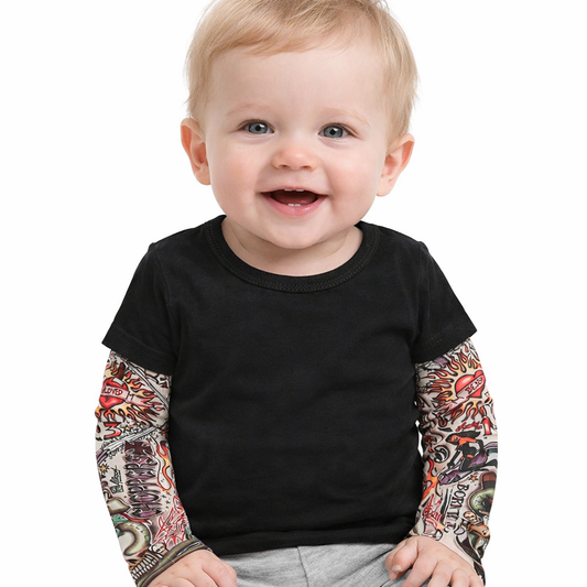 Black Mest Tattoo Sleeve Cotton Baby T-Shirt