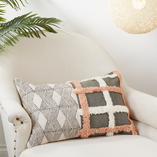 7141 - Printed & Tufted Cotton 16"X24" Throw Pillow
