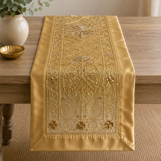 Gold Hand-Beaded Table Runner - 16"x72"