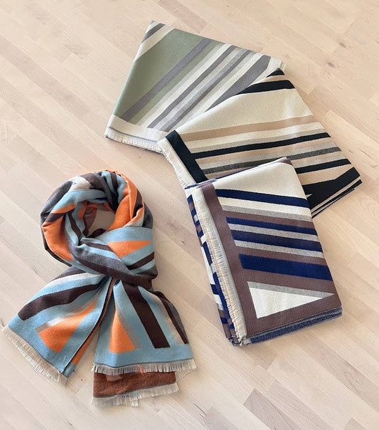 Geometric Striped Cotton Blend Oversized Wrap Scarf