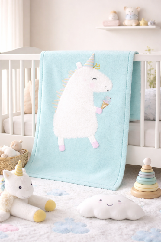 Aqua Unicorn Crib Nursery Blanket
