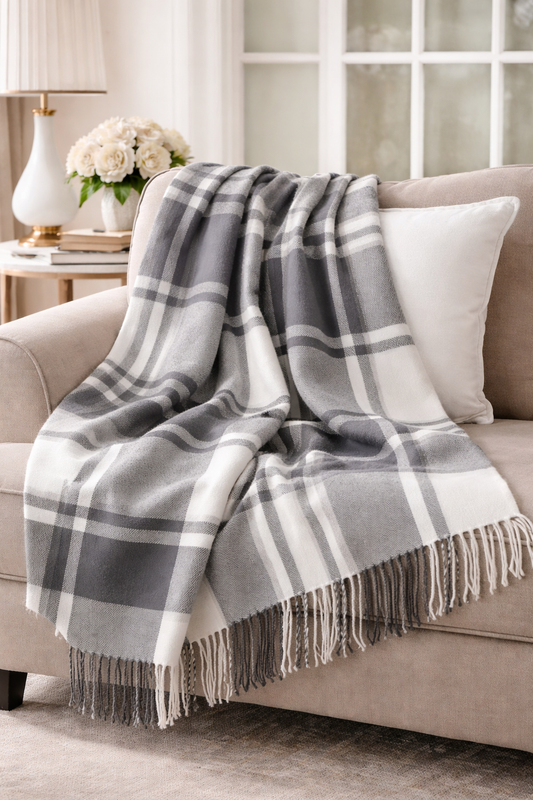 Classic Grey-White Plaid 50"X60" Throw Blanket