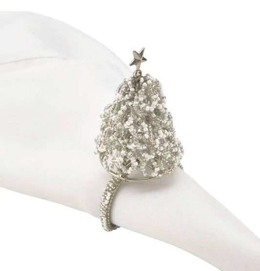 NR960 - Beaded Silver Christmas Tree Napkin Ring