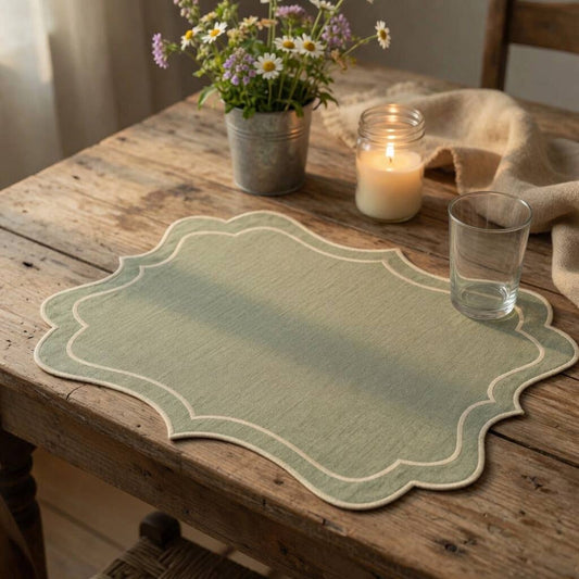 Sage Scalloped Contrast Stitch Reversible Placemat