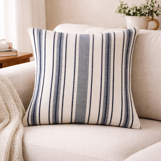 Navy Blue Textured Stripe 18" Throw Pillow