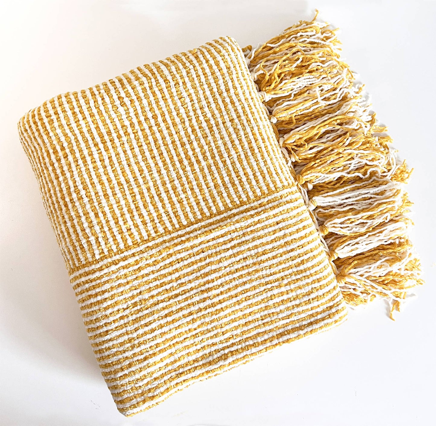 TH0026 - Mustard Chenille Woven Striped 50"x60" Throw Blanket