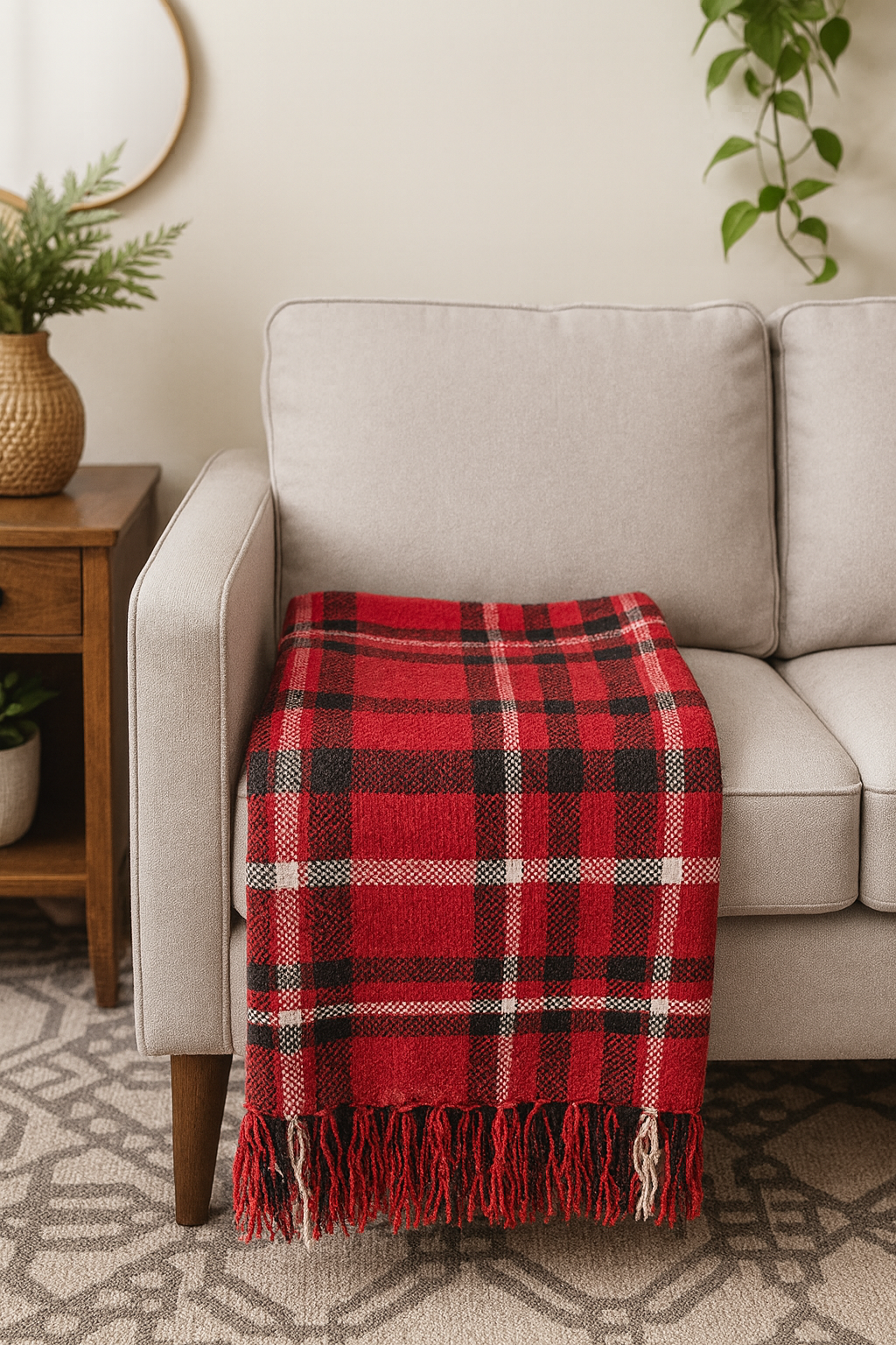TH0027 - Red Chenille Woven Plaid Tassel 50"x60" Throw Blanket