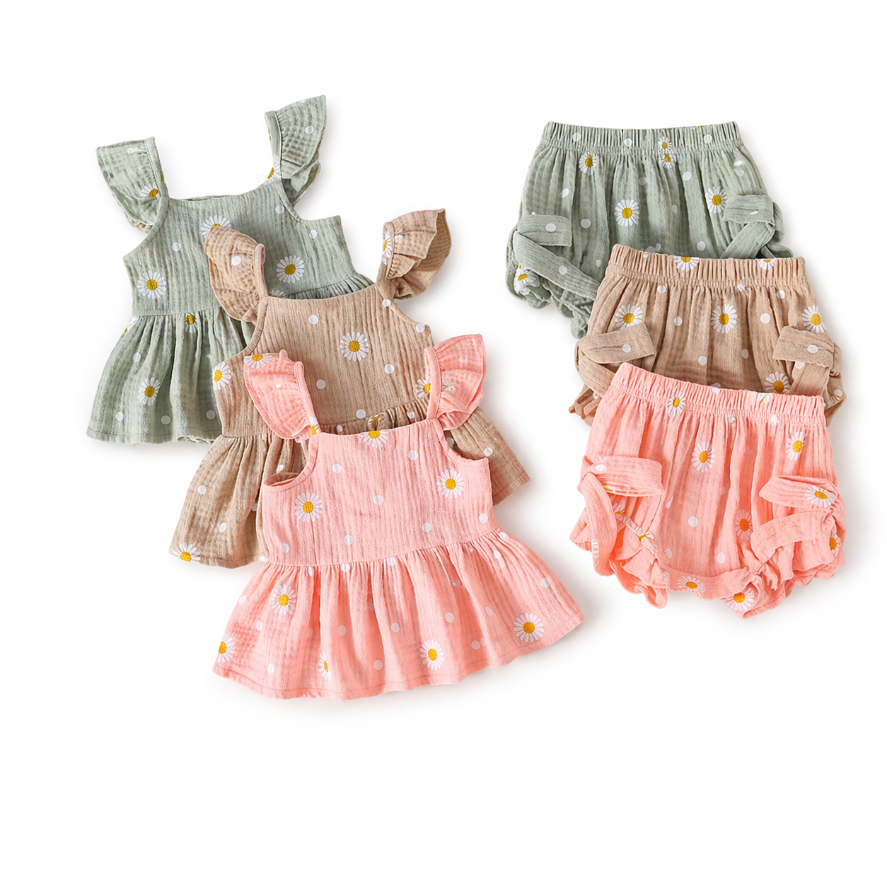 Daisy Flower Fly Sleeve Cotton Baby Outfit