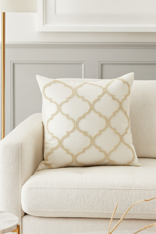 H6082 - Vanilla Moroccan Down Filled Cotton 18"  Throw Pillow