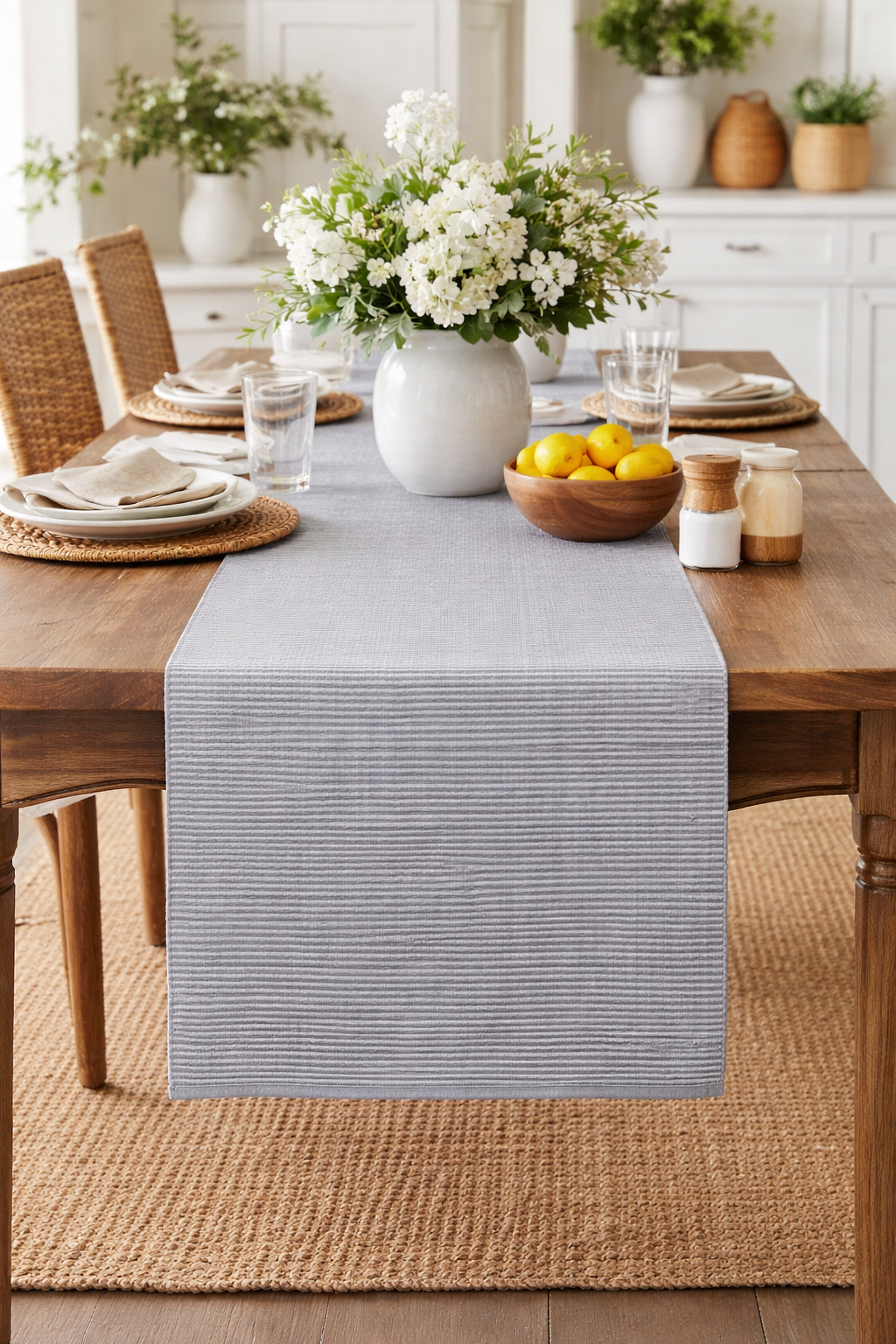 Gray Ribbon Cotton Table Runner - 13"X72"