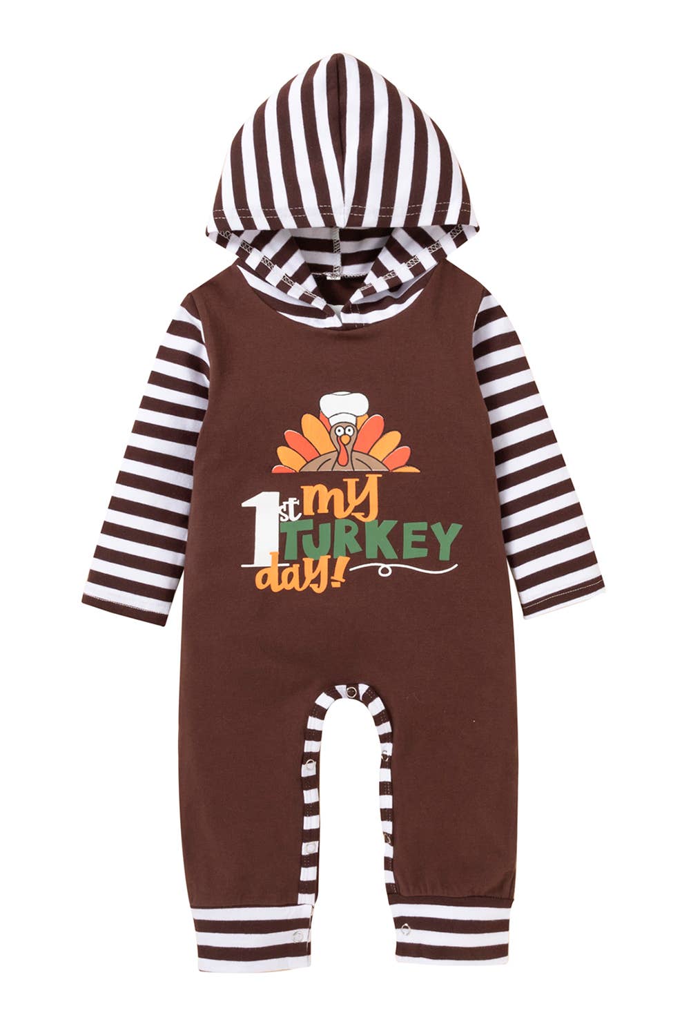 1st Turkey Day Brown Hooded Baby Romper