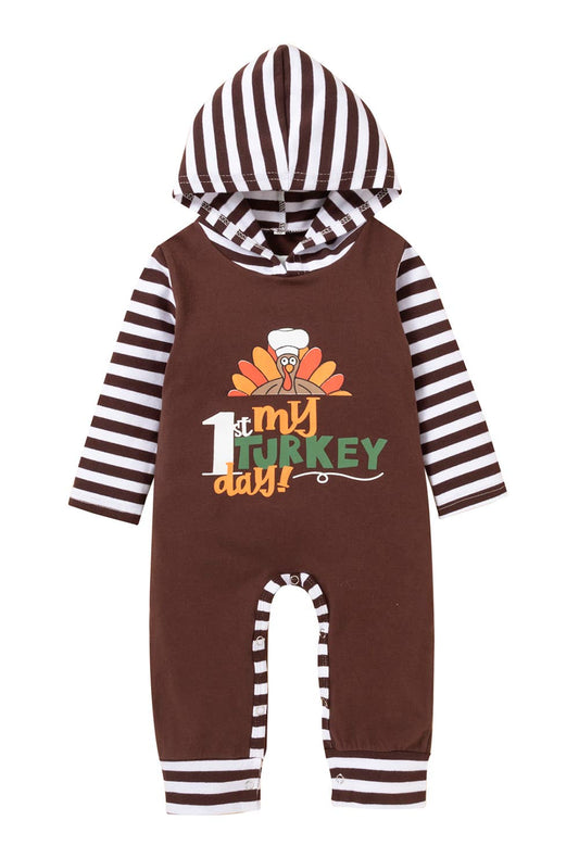 1st Turkey Day Brown Hooded Baby Romper