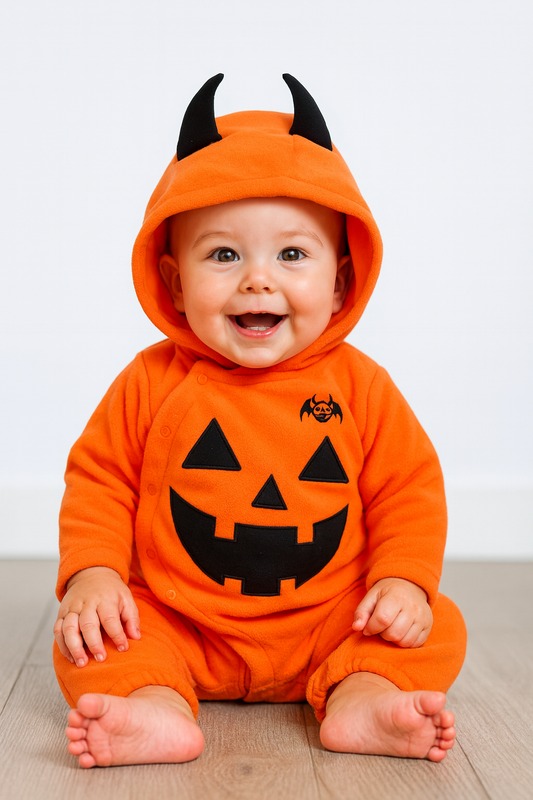 Orange Pumpkin Fleece Hooded Baby Costume Jumpsuit