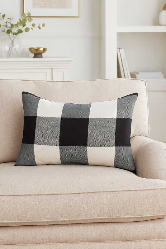 9025P - Black & White Buffalo Plaid Cotton 13"X20" Throw Pillow