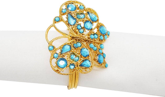 NR0071 - Blue Beaded Butterfly Gold Napkin Ring