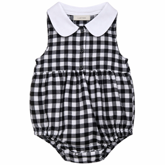 Black and White Plaid Cotton Baby Romper