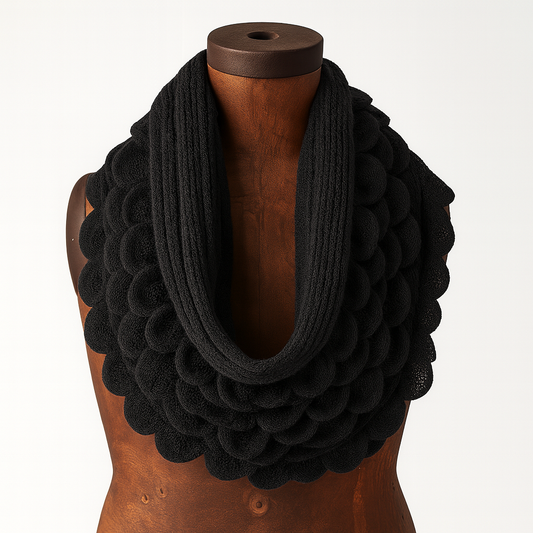 Black Oversized Scalloped Ruffle Knit Infinity Scarf