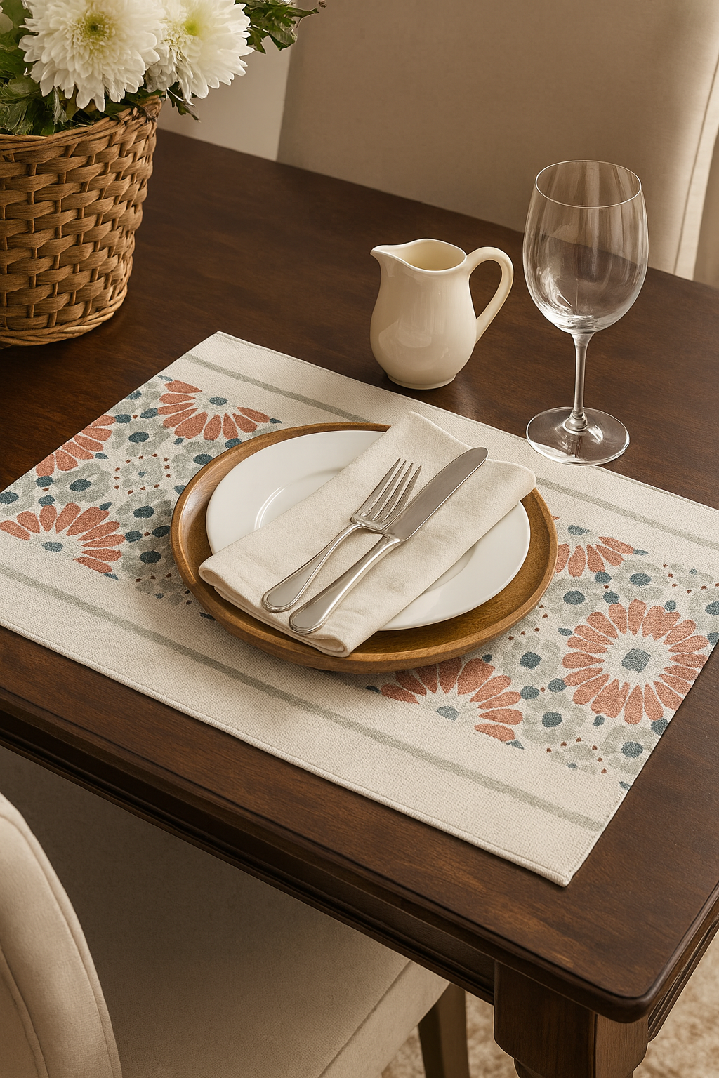 TBL0046 - Pink Geometric Print Cotton Placemat - 14"x19"