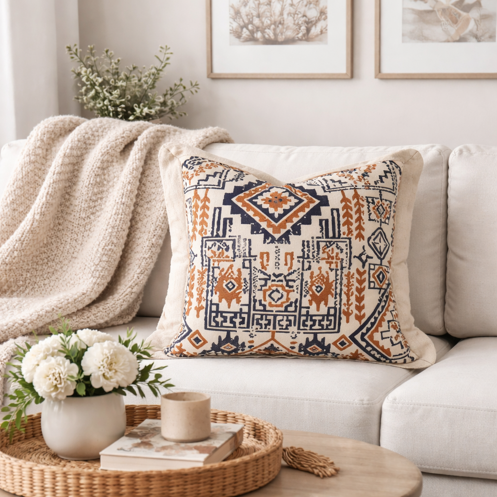 Ivory Medallion Double-Sided 18" Throw Pillow