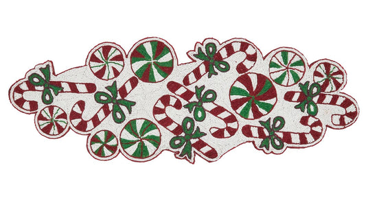 2637 - Handmade Glass Beads Peppermint Candy Cane Table Runner
