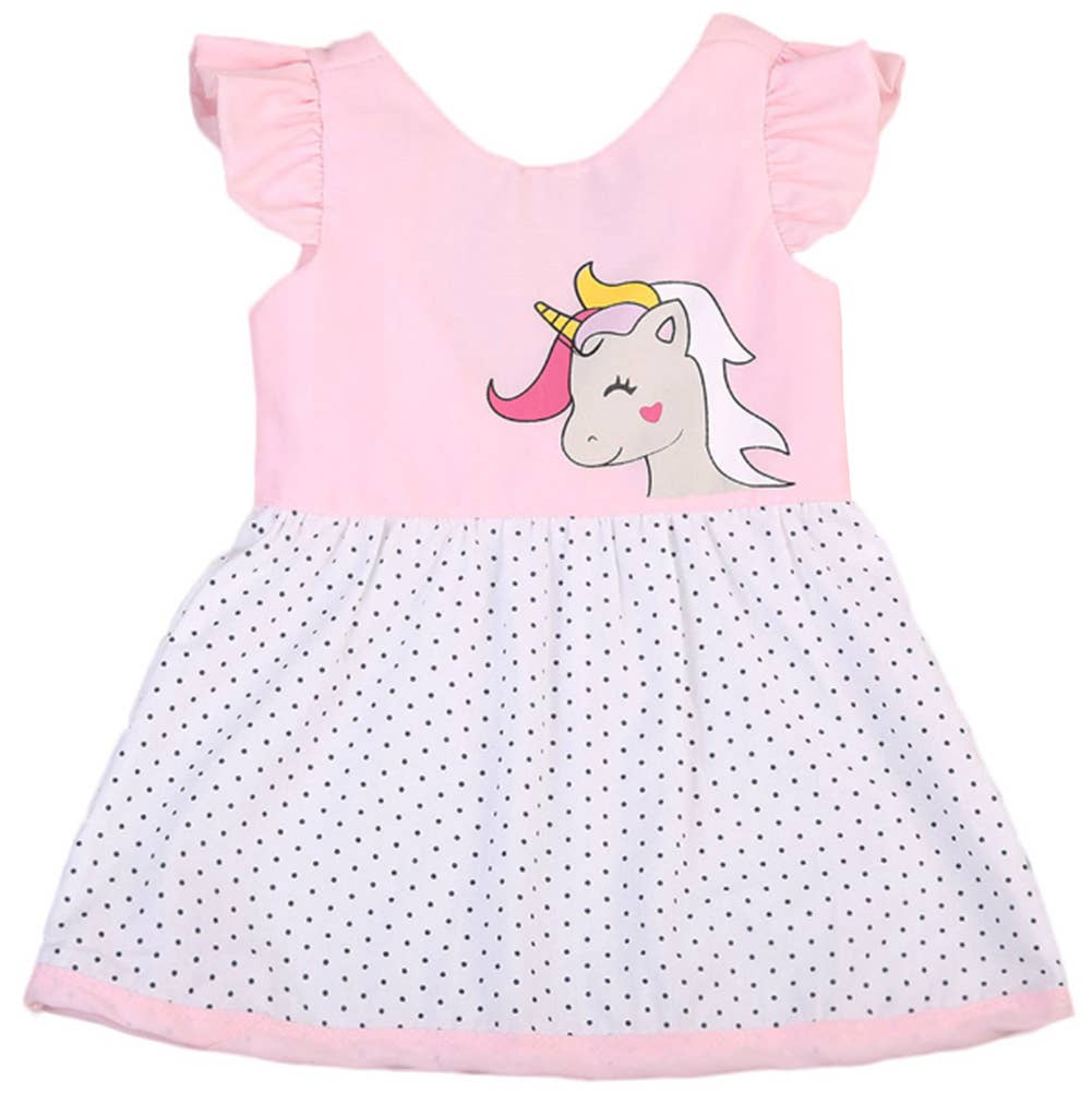 Pink-White Unicorn Dot Baby Dress