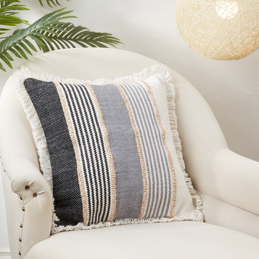 1158 - Grey Multi Stripe Cotton 20" Throw Pillow