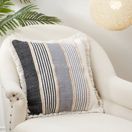 1158 - Grey Multi Stripe Cotton 20" Throw Pillow
