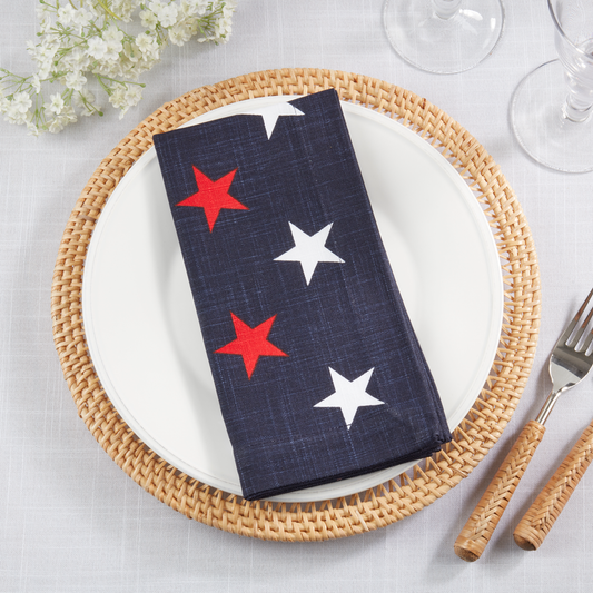 7671 - Navy Blue Americana Stars Cotton 20" Cloth Napkin
