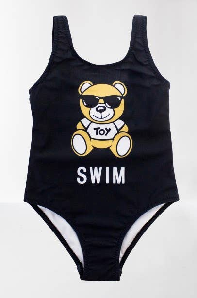 Black Teddy Bear 1-Piece Girl Swimwear